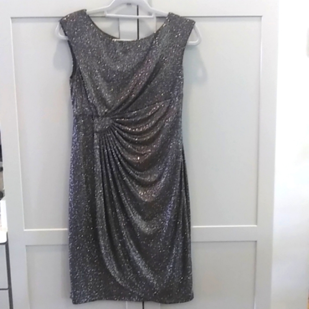 Dress Barn Collection | Silver Sparkle on Black Sleeveless Glitter Dress | 8P
